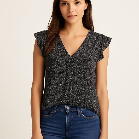 Express Ruffle Cut-Sleeve V-Neck Blouse – Snake Pattern – Size Small - Picture 3 of 6